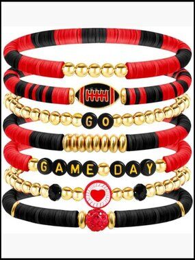 Stretch Beaded Sports Bracelets Set Stackable Game Day Bracelets for Women